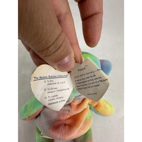 NEW TY Beanie Baby PEACE THE BEAR 1996 Rare Beanie Baby Toy Tie Dye 008421040537 - Picture 4 of 10